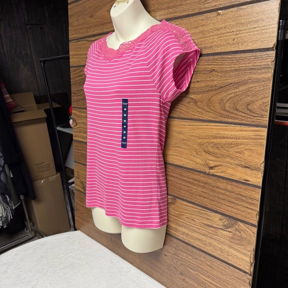 Chaps Pink and White Striped Short Sleeve Top size medium NWT - Picture 7 of 8